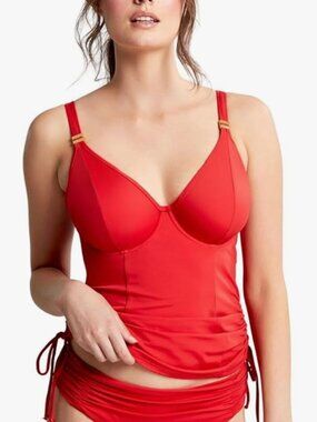 Panache Anya Riva Tankini Top Red Underwire Bra Sized Swimwear 34F Balconette